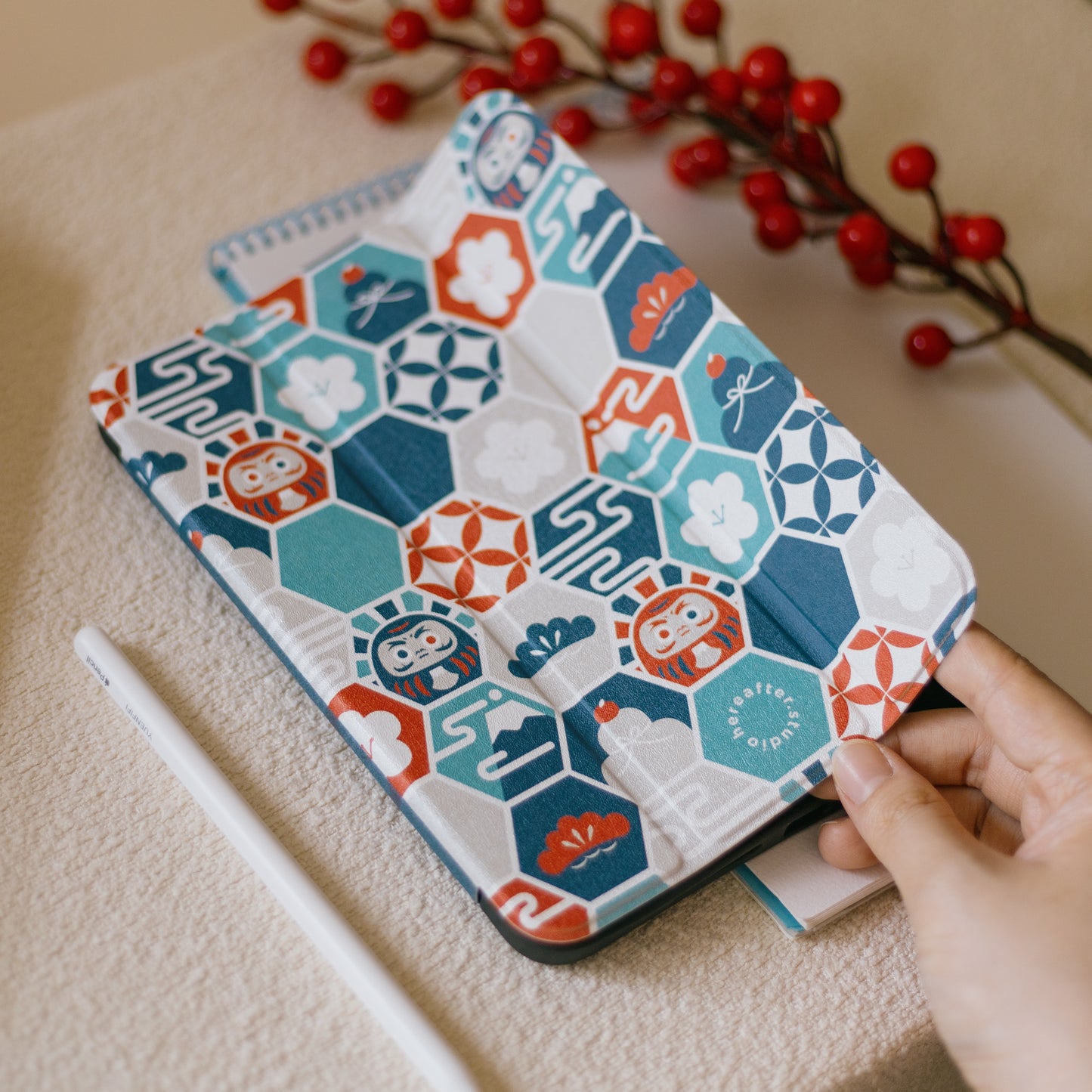 【 iPad Case 】達摩|🎏 藍紅|六角磁磚系列