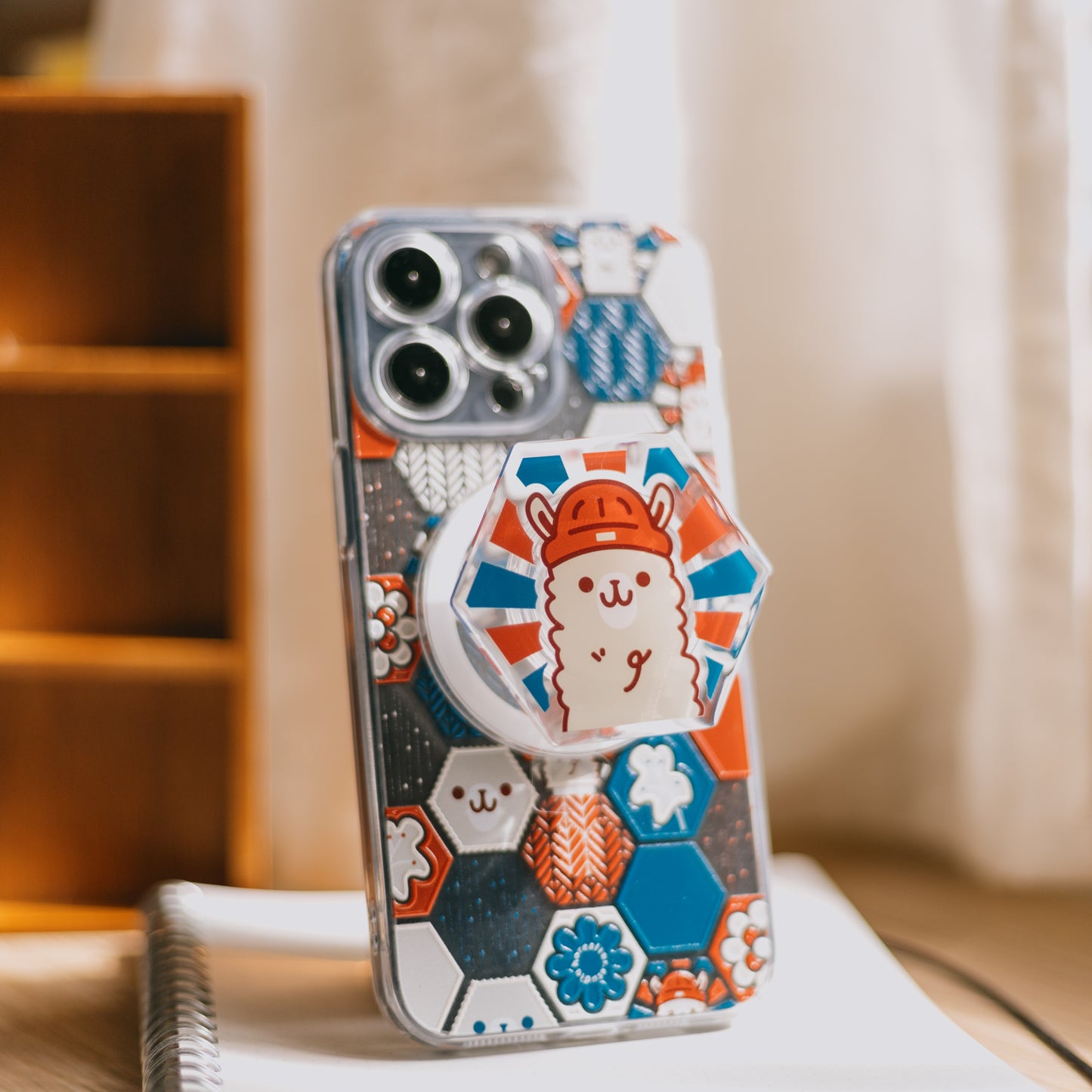 【磁吸手機座】草泥馬|🦙 紅藍|六角磁磚系列