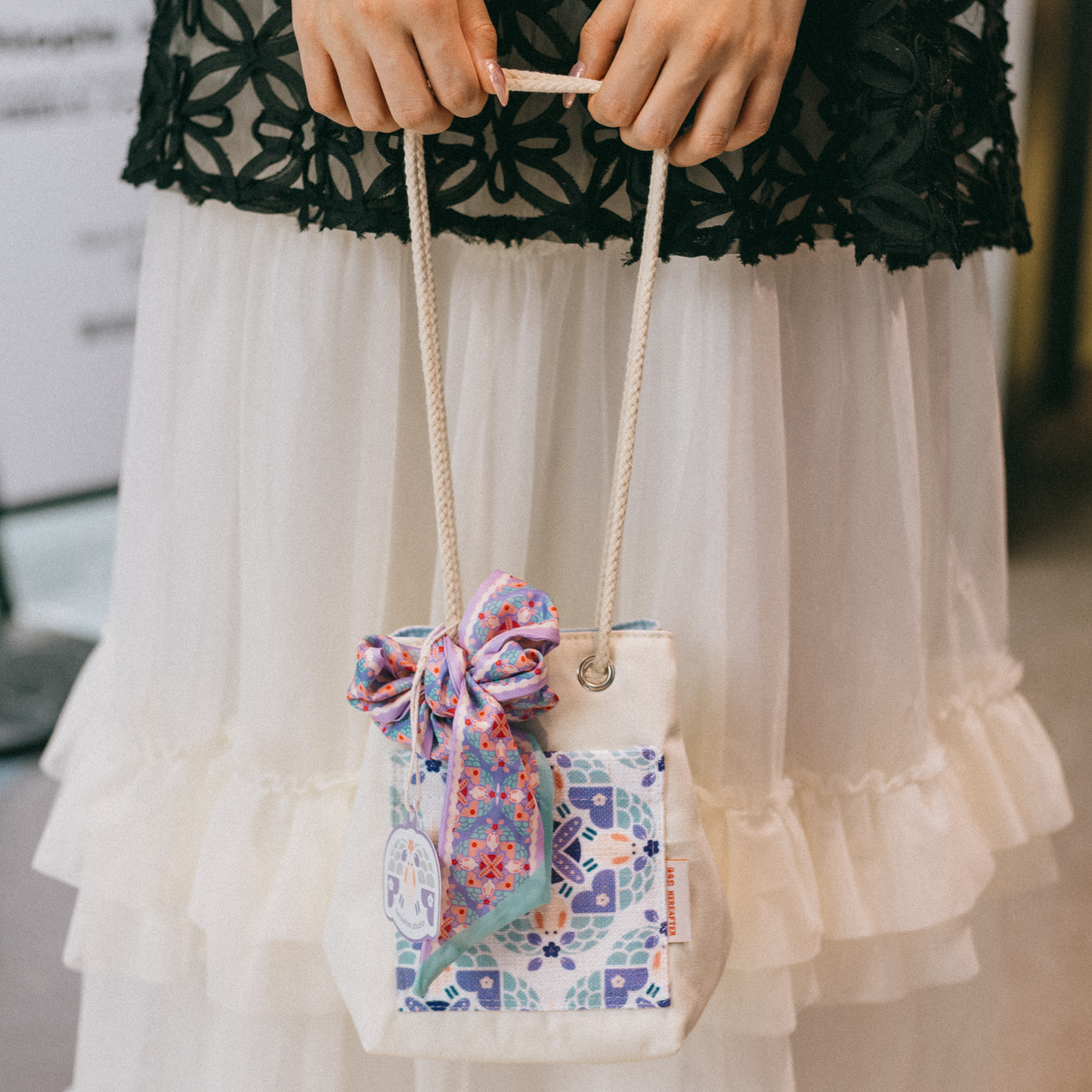 【漁夫袋】the Moonlight Rabbit 🐇 小月兔｜紫色｜磁磚系列 ϟ 米白