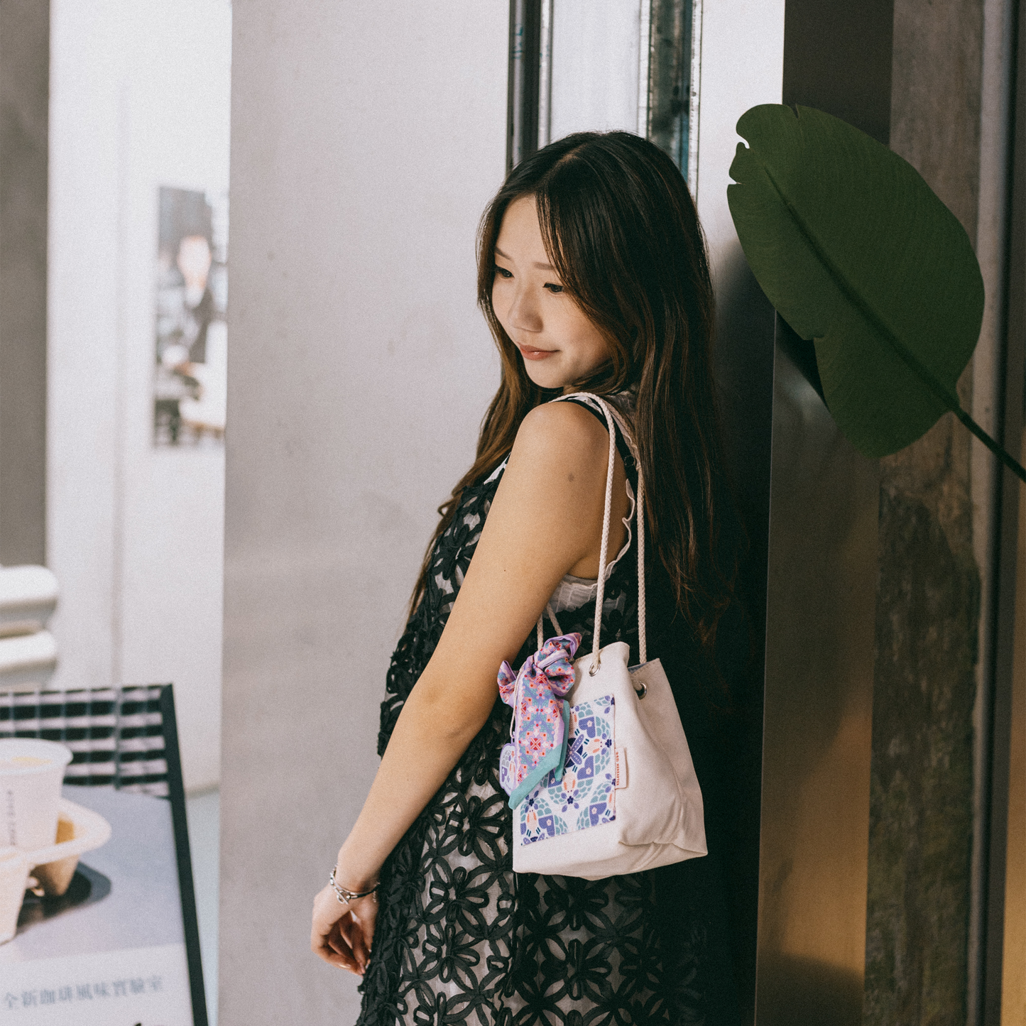 【漁夫袋】the Moonlight Rabbit 🐇 小月兔｜紫色｜磁磚系列 ϟ 米白