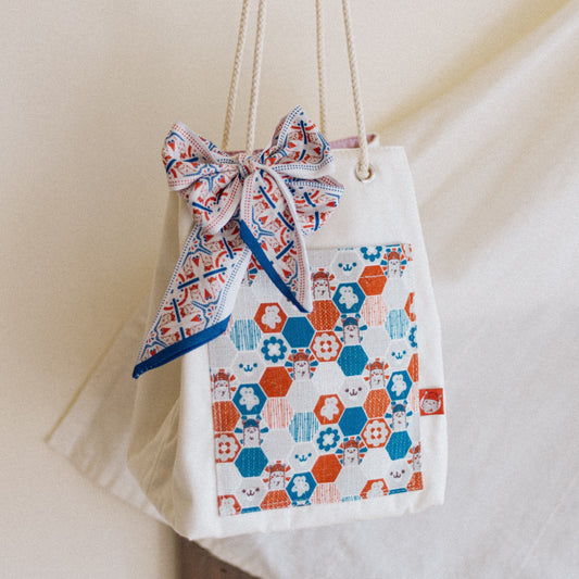 【漁夫袋】草泥馬｜🦙 紅藍｜六角磁磚系列 ϟ 米白