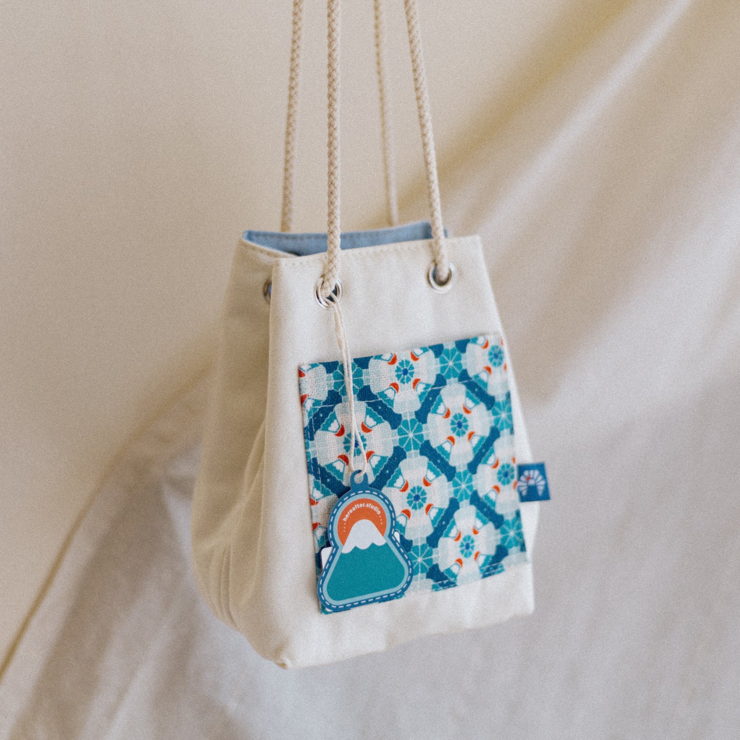 【漁夫袋】富士山 🗻｜深藍｜磁磚系列 ϟ 米白色