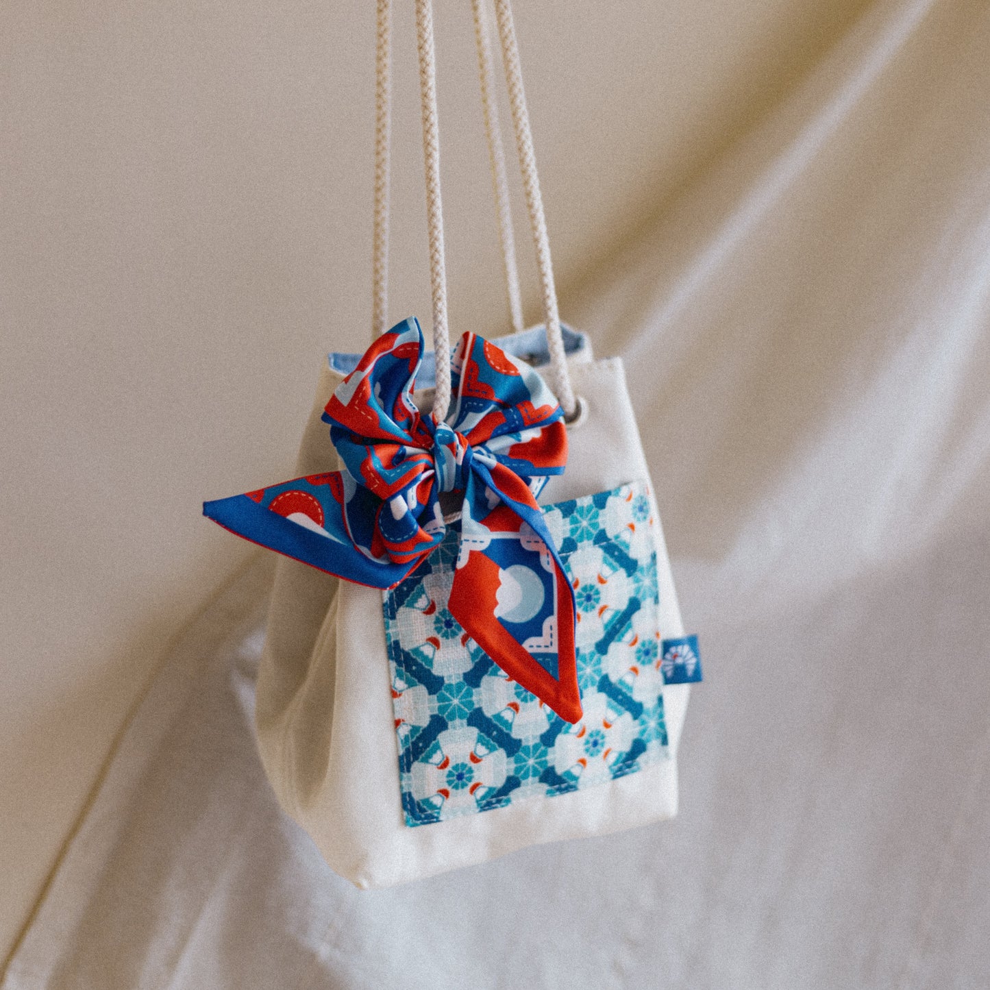 【漁夫袋】富士山 🗻｜深藍｜磁磚系列 ϟ 米白色