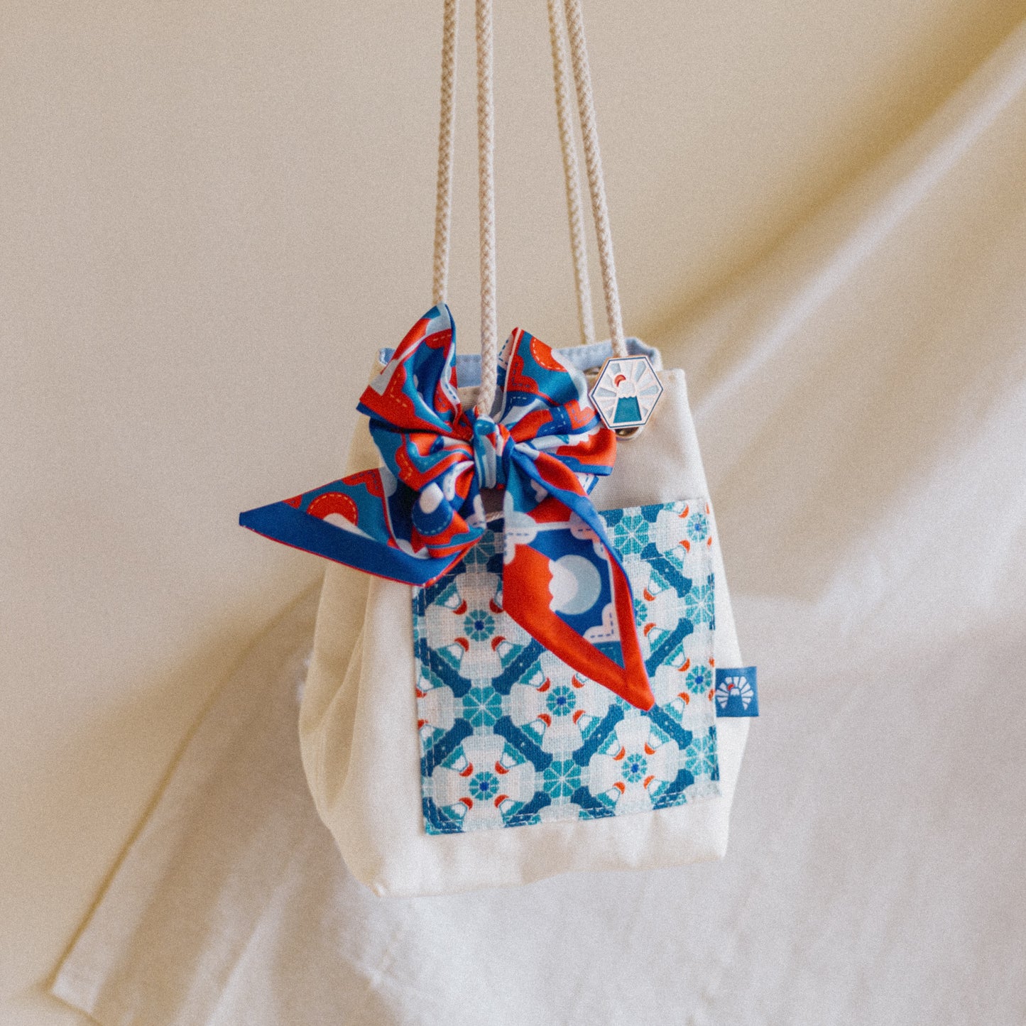 【漁夫袋】富士山 🗻｜深藍｜磁磚系列 ϟ 米白色